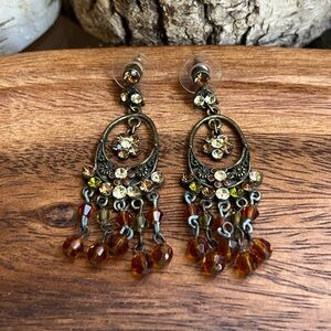 Chandelier Floral Dangle Earrings Variating Amber Colors Vintage